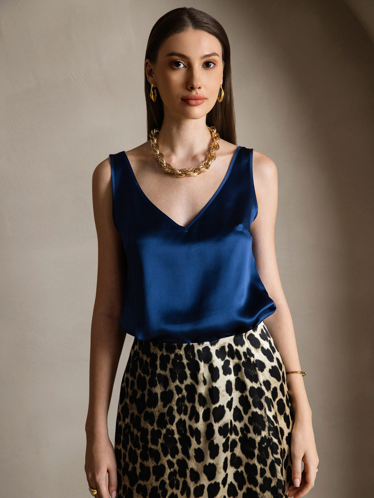 [Mørkeblå] SilkSilky-DK 19Momme Silke Camisoles 004