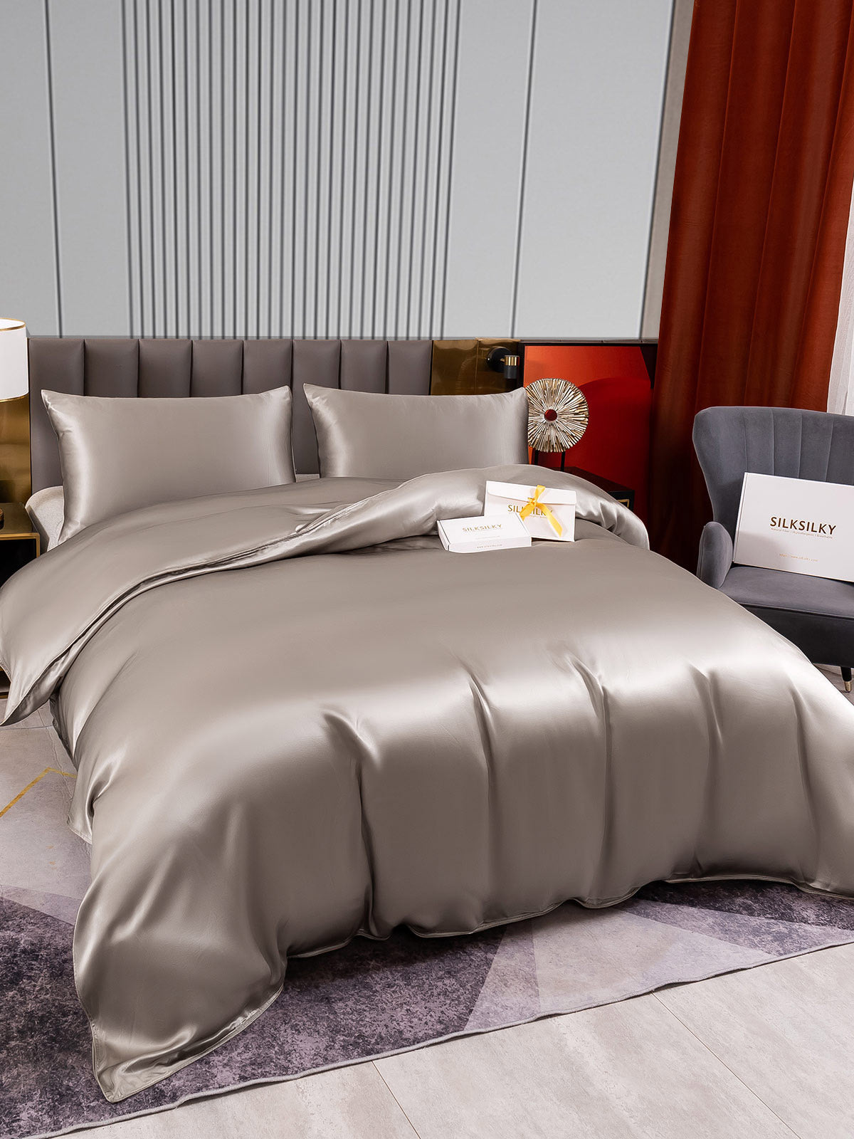 [Grå] SilkSilky-DK 22Momme Bedding Set 003