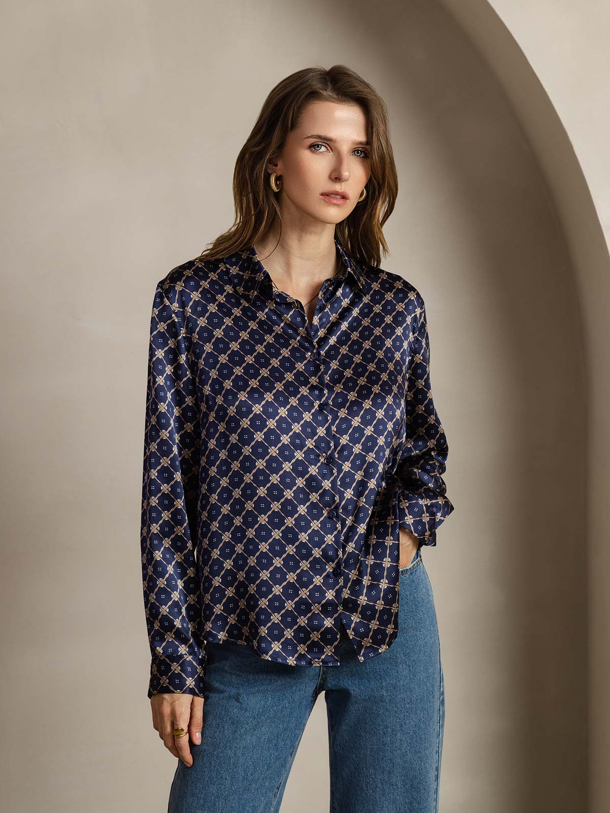 [Marine Kæde] SilkSilky-DK Silke Womens Shirt 001