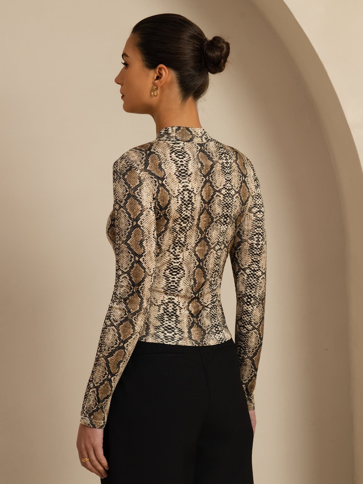 [Slangeskind] SilkSilky-DK Langærmet Falsk Krave T-shirt til kvinder 002