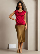 [Vin] SilkSilky-DK Cap Sleeve Cowl Neck T-shirt til kvinder 003