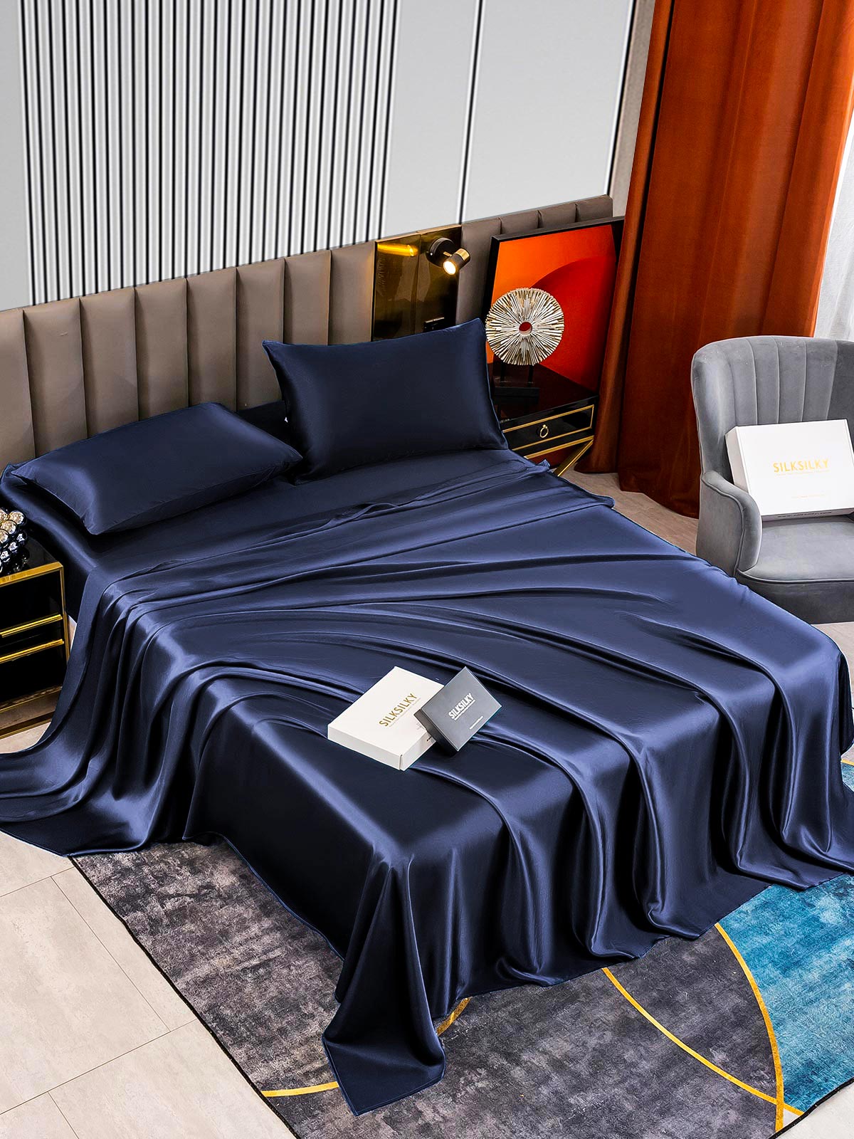 [Mørkeblå] SilkSilky-DK 22Momme Bedding Set 002