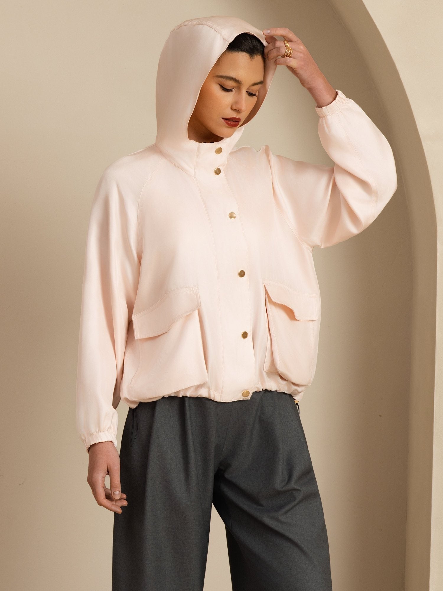 [Lyserød] SilkSilky-DK Langærmet Høj Hals Overtøj til Kvinder 001