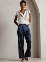 [Lysegrå] SilkSilky-DK Cap Sleeve Cowl Neck T-shirt til kvinder 006