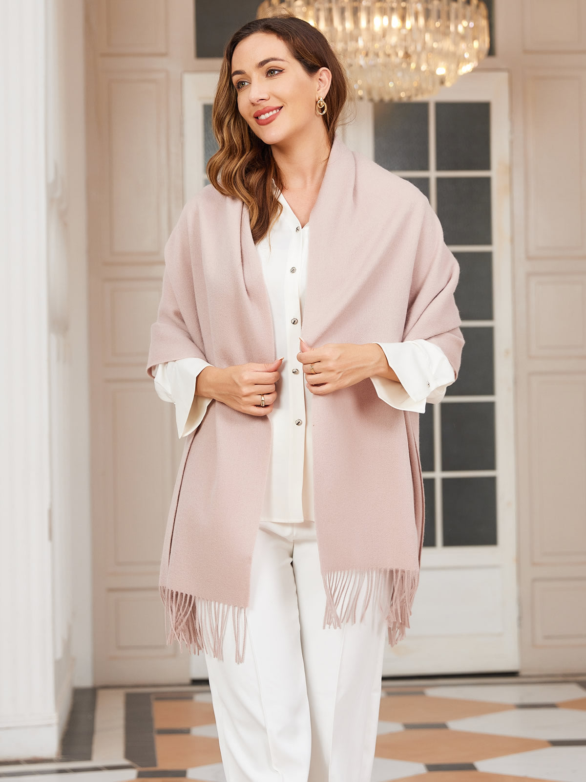 [Lys Beige] SilkSilky-DK Uld Halstørklæde 002
