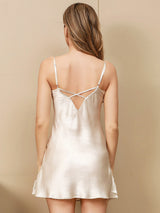 [Beige] SilkSilky-DK Sleeveless V Neck Natkjole 002