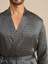[Sort Ginkgo] SilkSilky-DK Long Sleeve V Neck Morgenkåbe til Mænd 005