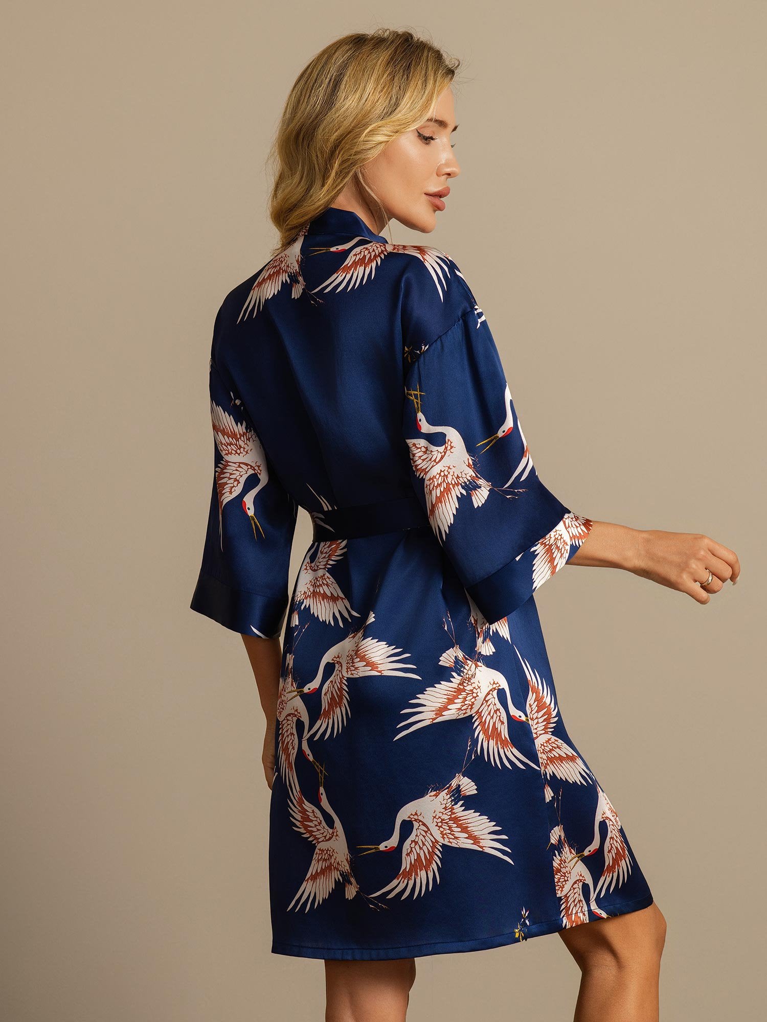 [Mørkeblå] SilkSilky-DK 19Momme Silke Womens Robe 002