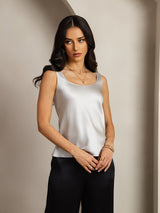 [Sølv] SilkSilky-DK 19Momme Ærmeløs Dyb Rund Halsudskæring Camisole Top 005