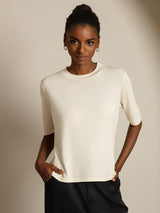 [Beige] SilkSilky-DK Half Sleeve Crew Neck T-shirt til kvinder 003