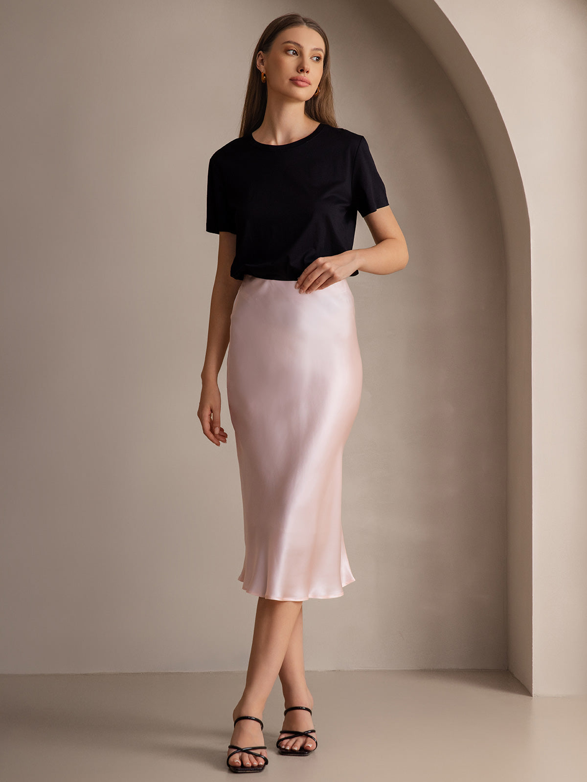 SilkSilky-DK 19Momme Skirt LysPink 006