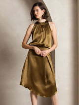 [Brun] SilkSilky-DK Sleeveless Halter T-shirt til kvinder 007