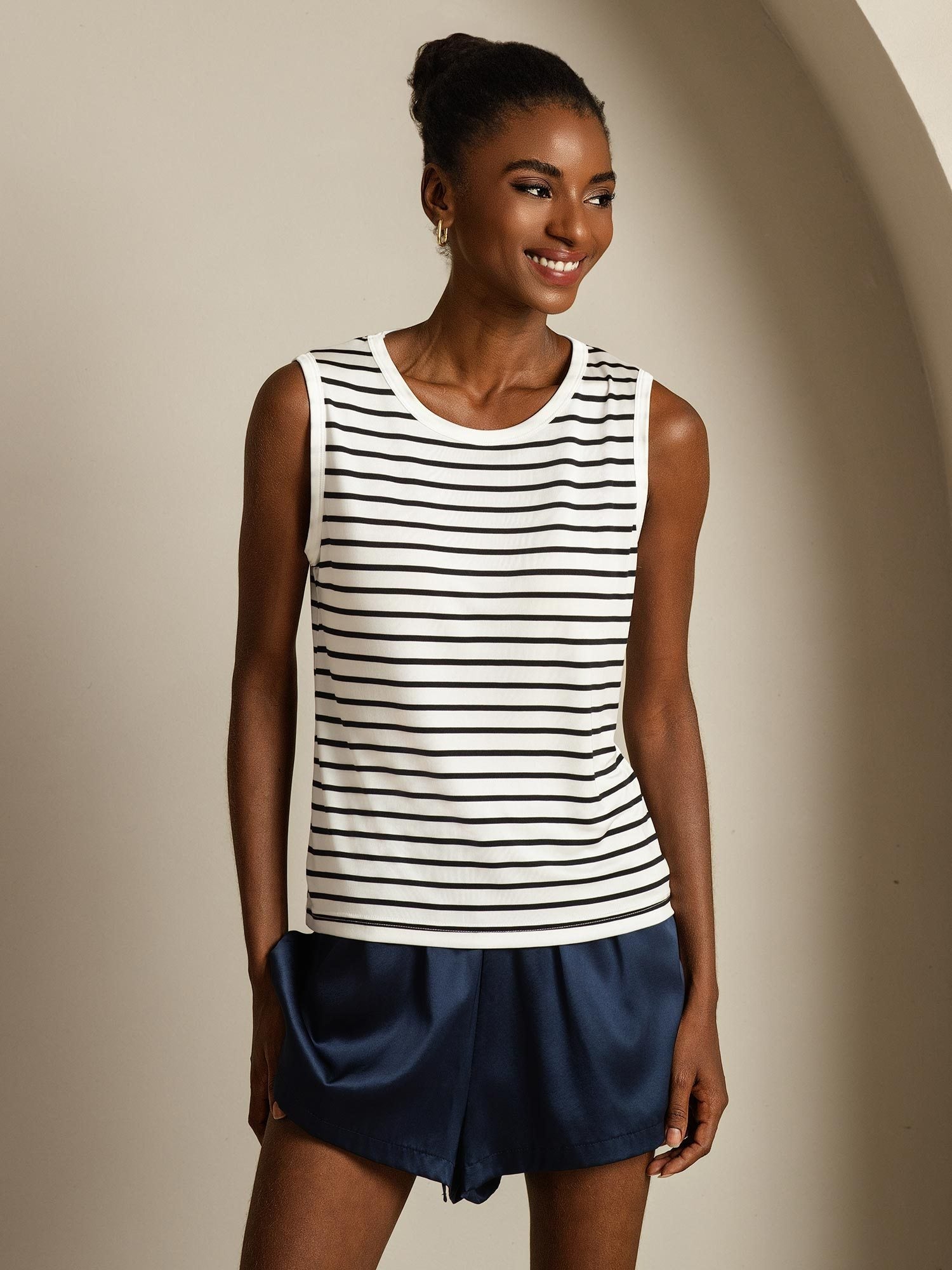 [Hvid Stribe] SilkSilky-DK Silke Camisoles 001