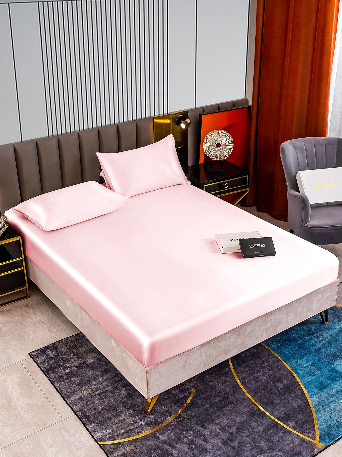 [Lyserød] SilkSilky-DK 22Momme Bedding Set 002