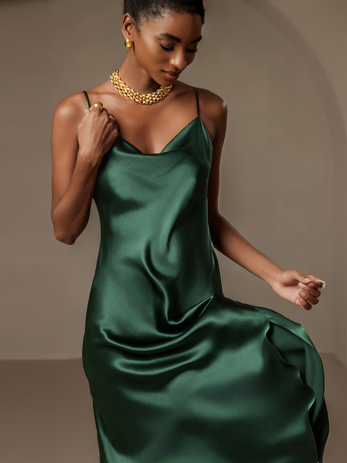 [Mørkegrøn] SilkSilky-DK 19Momme Dress 004