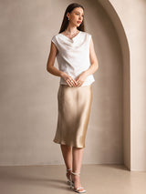 [Hvid] SilkSilky-DK Cap Sleeve Cowl Neck T-shirt til kvinder 007