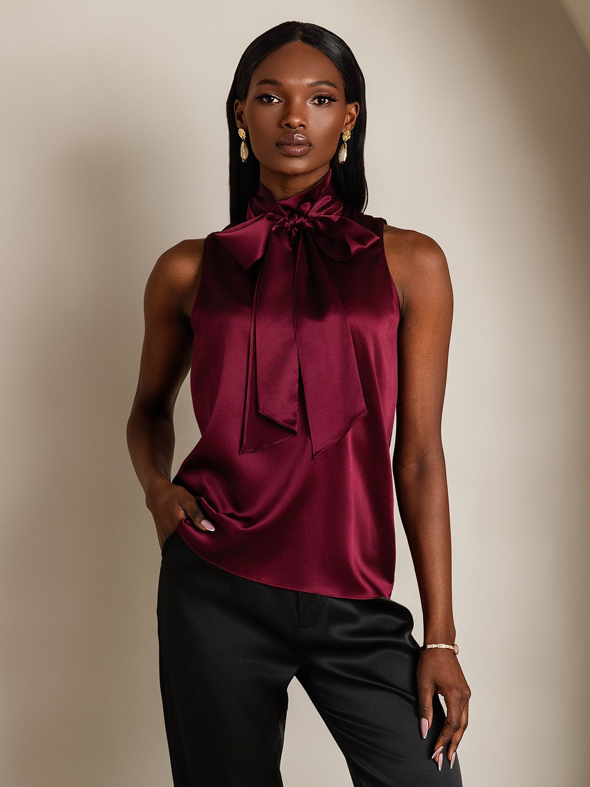 SilkSilky-DK 19Momme Silke Womens Shirt Mørkerød 001