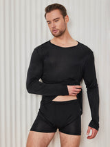 [Sort] SilkSilky-DK Long Sleeve Round Neck Herre T-shirt 004