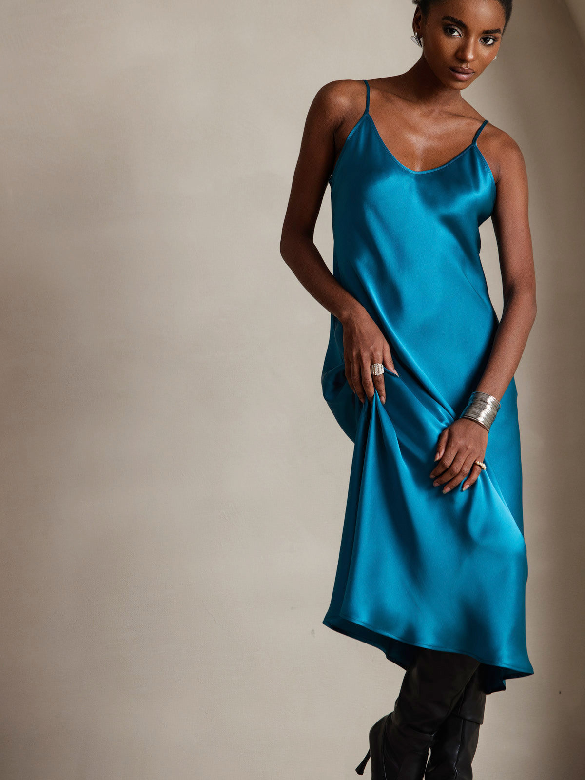 [Blågrøn] SilkSilky-DK Dress 003