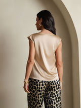 [Champagne] SilkSilky-DK Cap Sleeve Cowl Neck T-shirt til kvinder 002