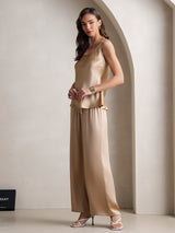 [Champagne] SilkSilky-DK Ærmeløs Firkantet Udskæring Camisole Sæt 005