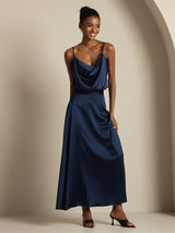 [Mørkeblå] SilkSilky-DK Spaghetti Strap Cowl Neck Women's Outfit Sets 006