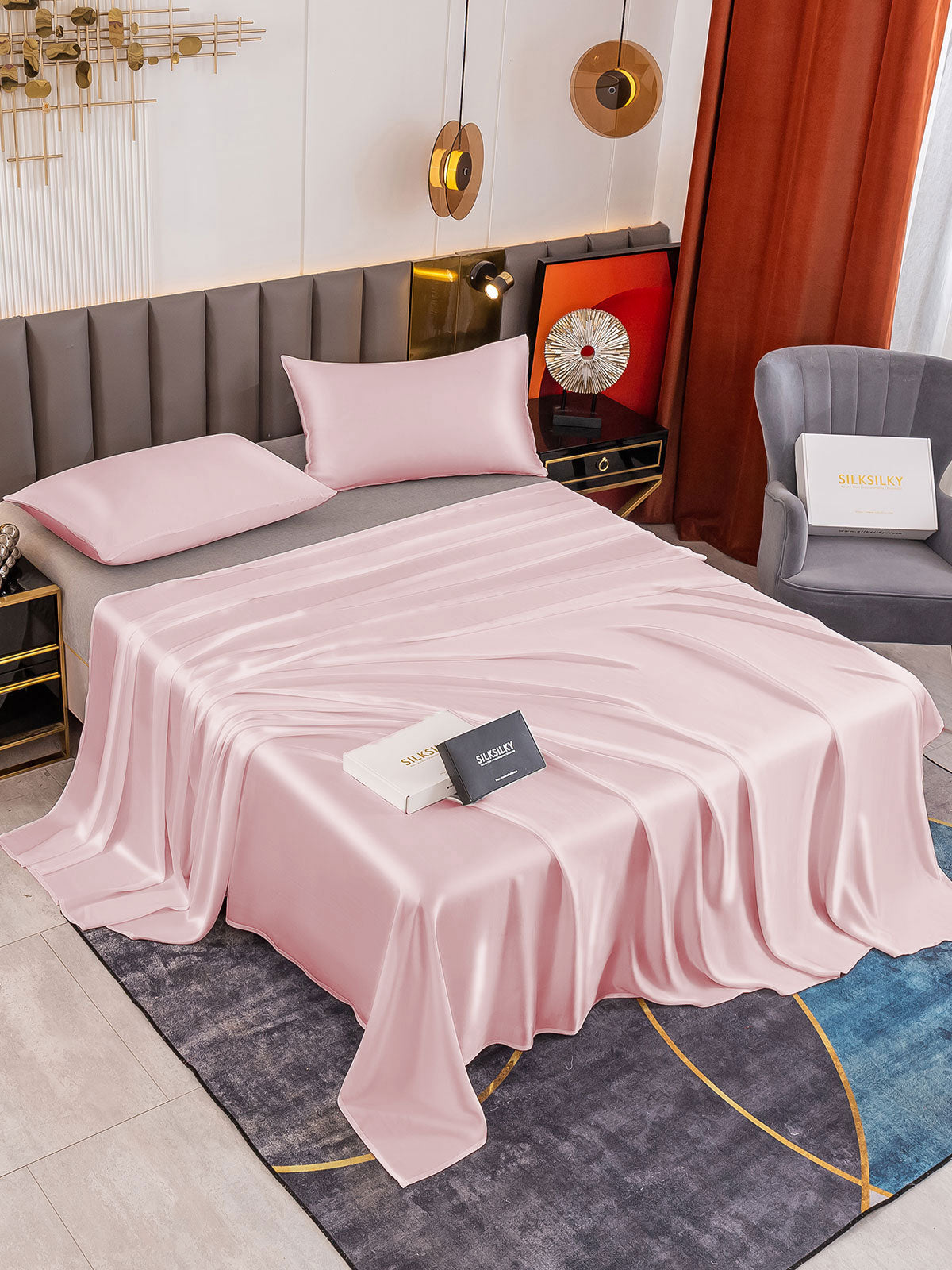 [Lyserød] SilkSilky-DK 19Momme Bedding Set 001