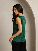 [Mørkegrøn] SilkSilky-DK Sleeveless Round Neck Camisole Top 002