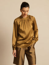 [Bronze] SilkSilky-DK 19Momme Langærmet Rund Hals Bluse 003