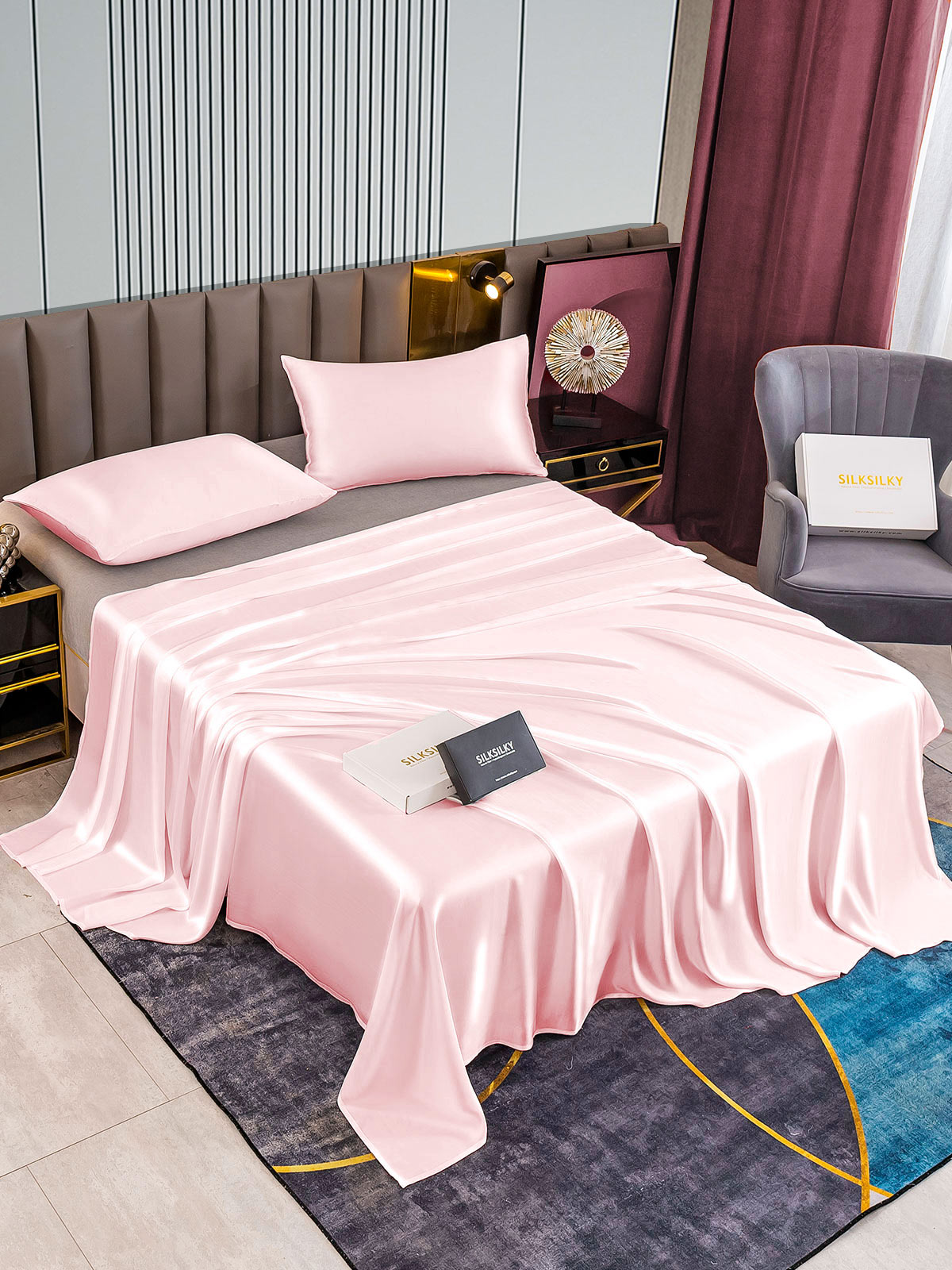 [Lyserød] SilkSilky-DK 22Momme Bedding Set 002