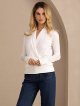 [Hvid] SilkSilky-DK Long Sleeve Wrap Damebluser 004
