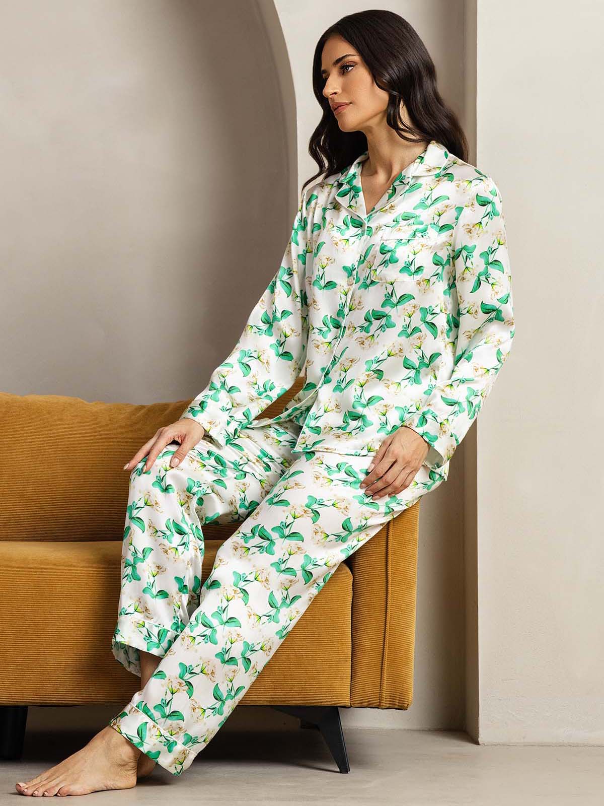 [Grøn Blomster] SilkSilky-DK Womens Pajamas 004