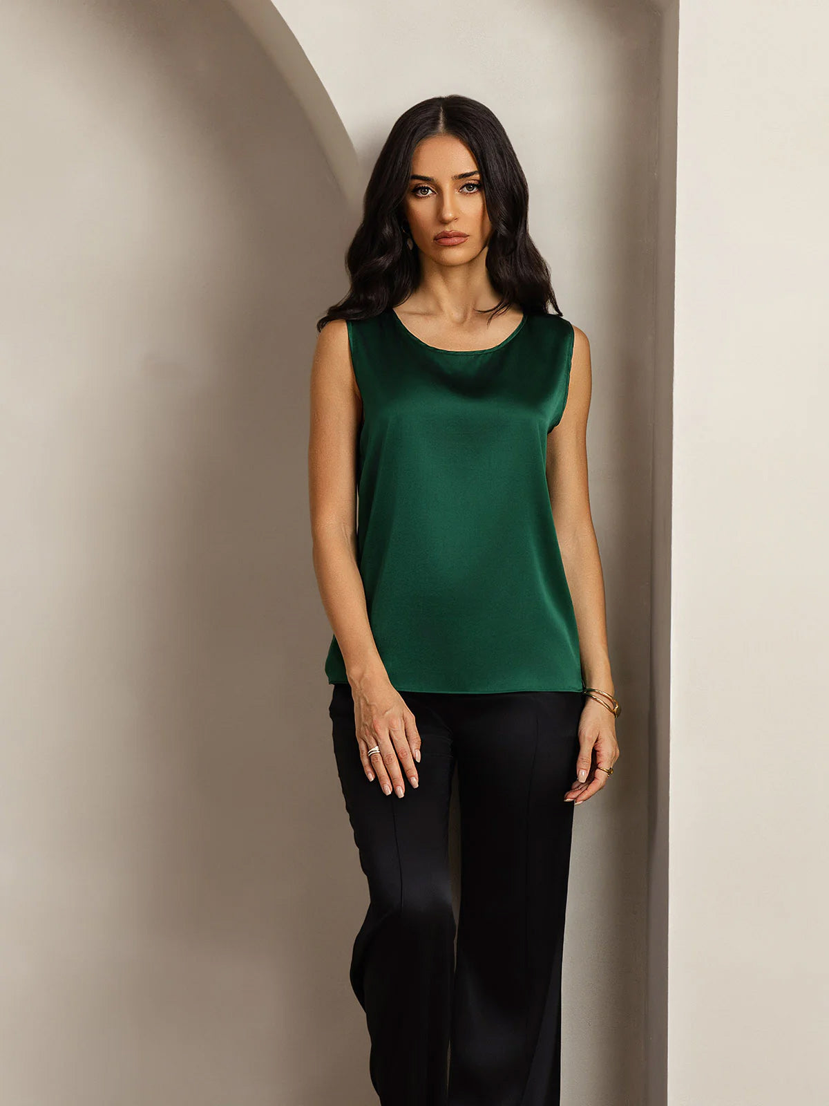 [Mørkegrøn] SilkSilky-DK 19Momme Silke Camisoles 003
