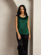 [Mørkegrøn] SilkSilky-DK Sleeveless Round Neck Camisole Top 003