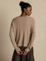 [Tan] SilkSilky-DK Long Sleeve Dame Cardigan 002