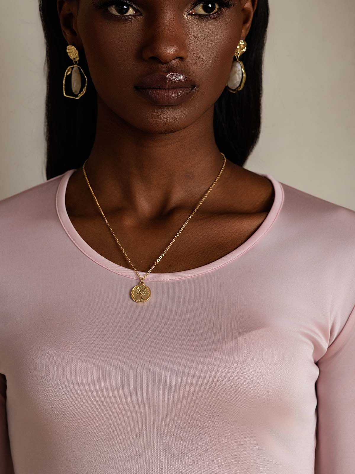 [Koralrosa] SilkSilky-DK Langærmet Rund Hals T-shirt til kvinder 004