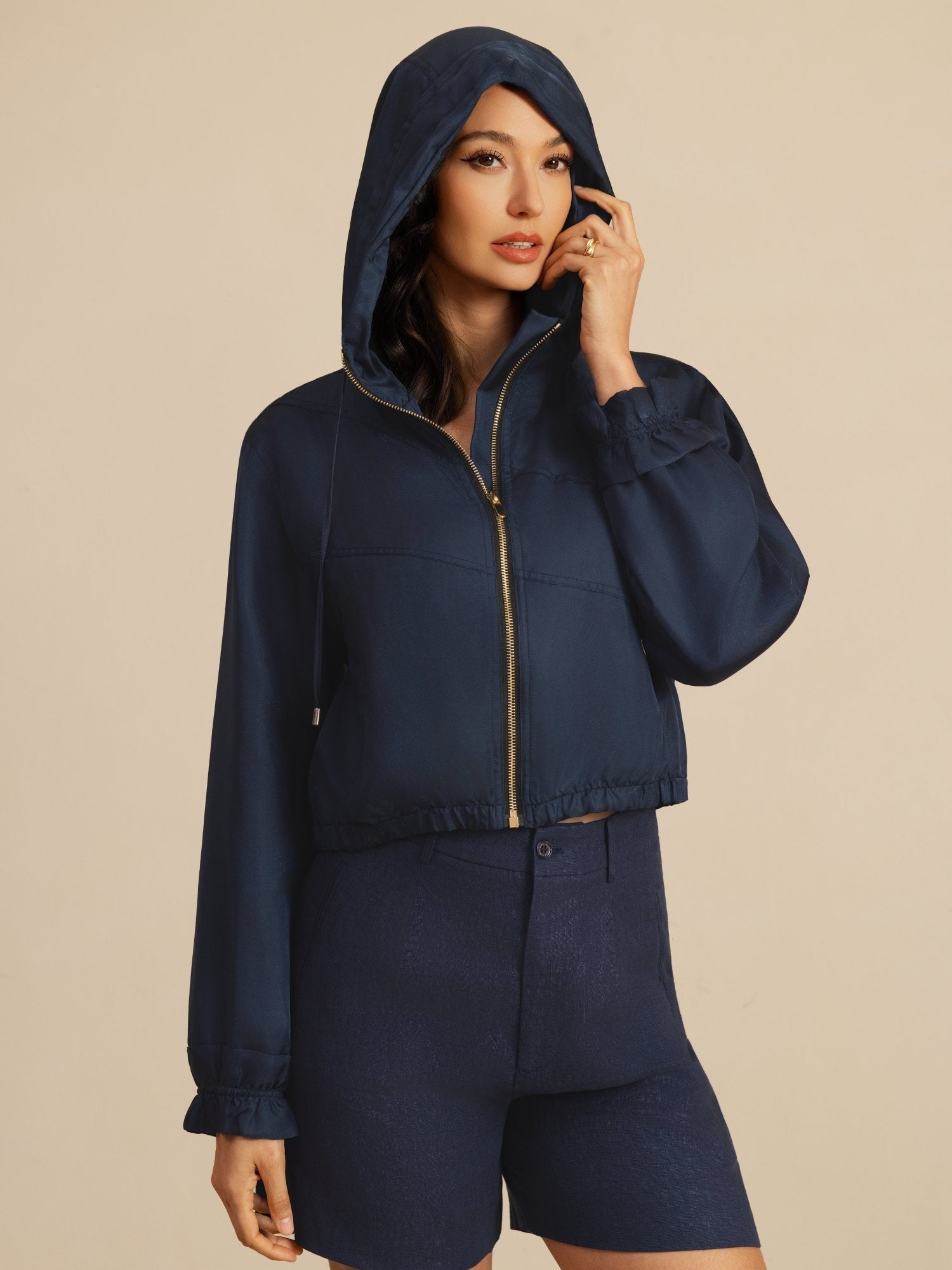 [Mørkeblå] SilkSilky-DK 18Momme Langærmet Høj Hals Overtøj til Kvinder 005