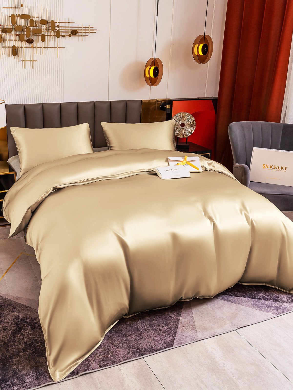 [Beige] SilkSilky-DK 19Momme Bedding Set 004
