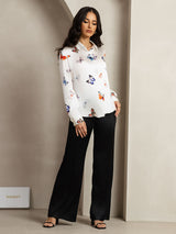 [Hvid Sommerfugl] SilkSilky-DK Long Sleeve Lapel Collar Dameskjorte 007
