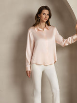 [Lys Pink] SilkSilky-DK Long Sleeve Lapel Collar Dameskjorte 007