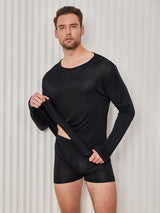 [Sort] SilkSilky-DK Long Sleeve Round Neck Herre T-shirt 001