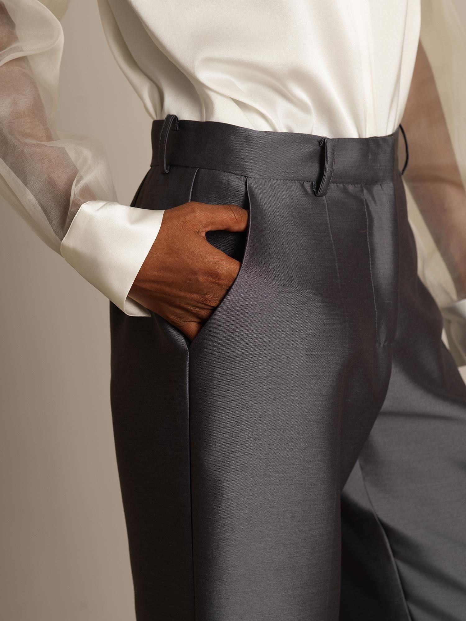 [Grå] SilkSilky-DK 32Momme Silke Womens Pants 004,