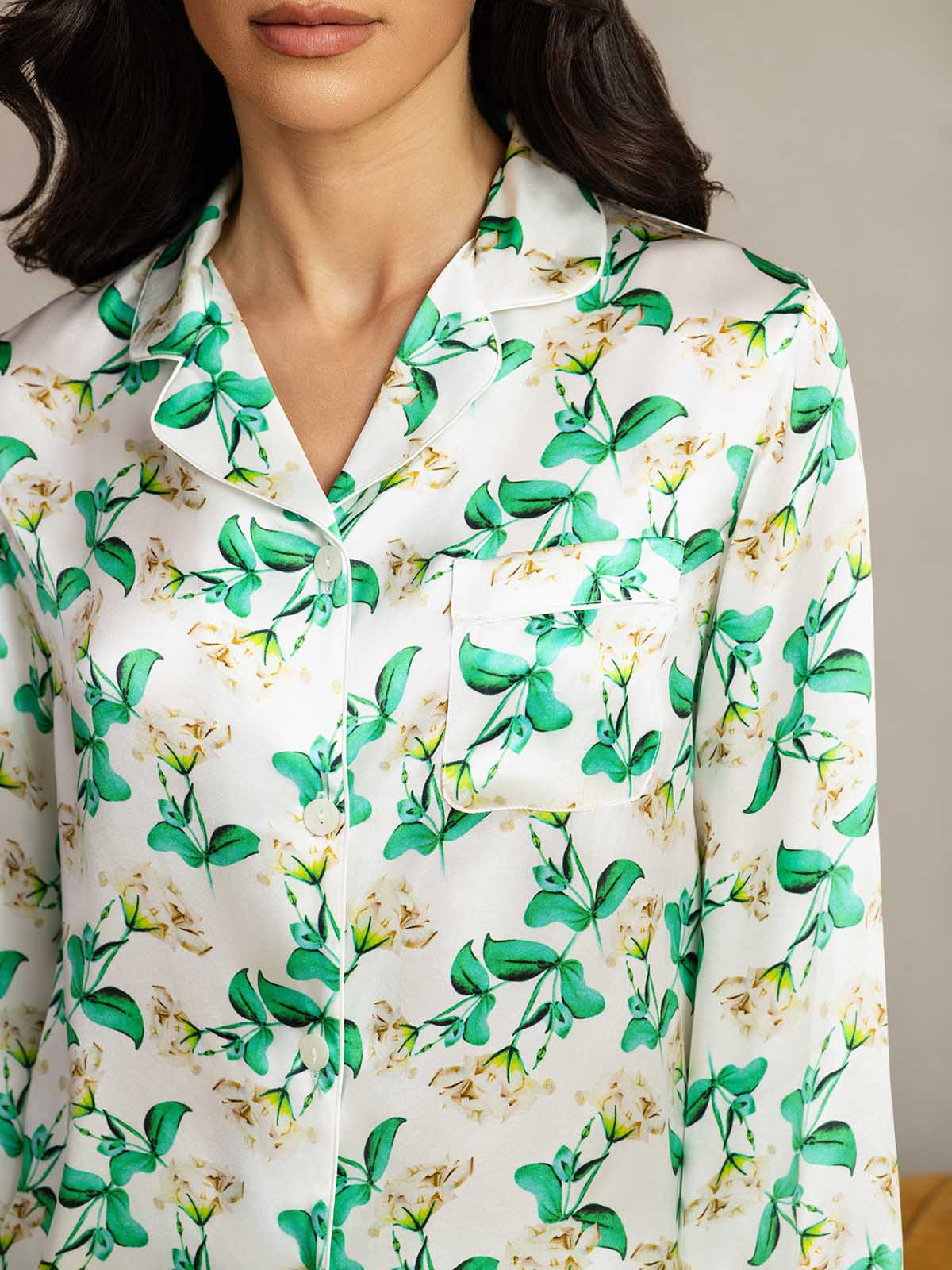 [Grøn Blomster] SilkSilky-DK Womens Pajamas 007