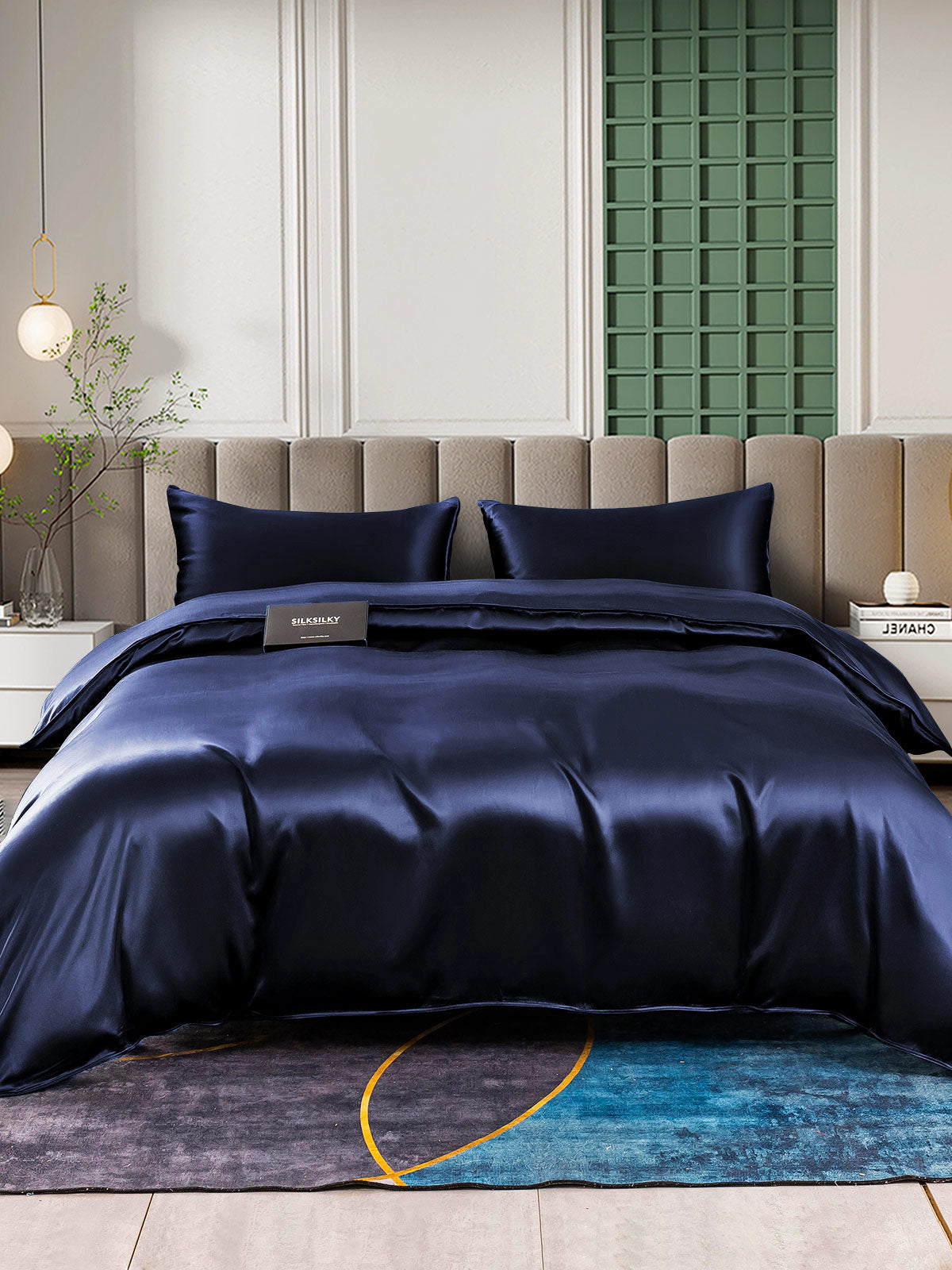 [Mørkeblå] SilkSilky-DK 25Momme Bedding Set 002