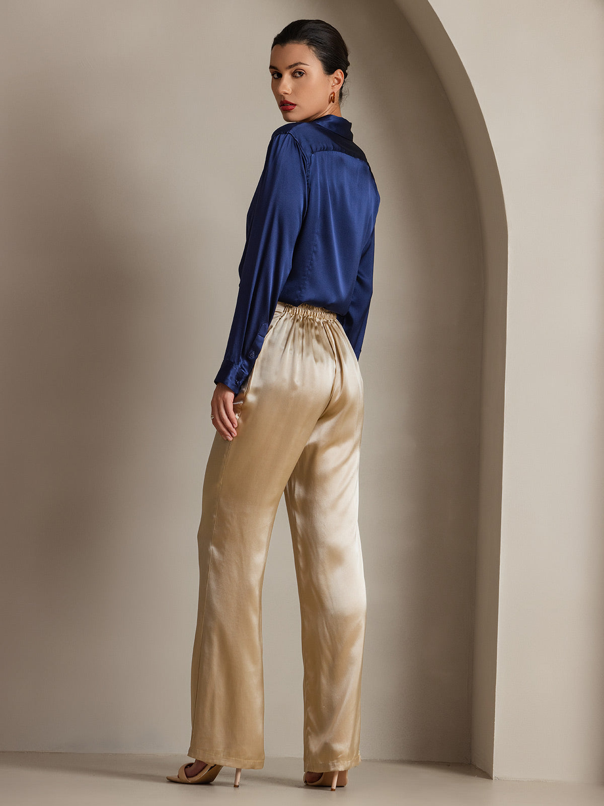 [Mørkeblå] SilkSilky-DK Silke Womens Shirt 002