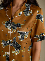 [Brun Løve] SilkSilky-DK Short Sleeve Notch Collar Dame Pyjamas 005