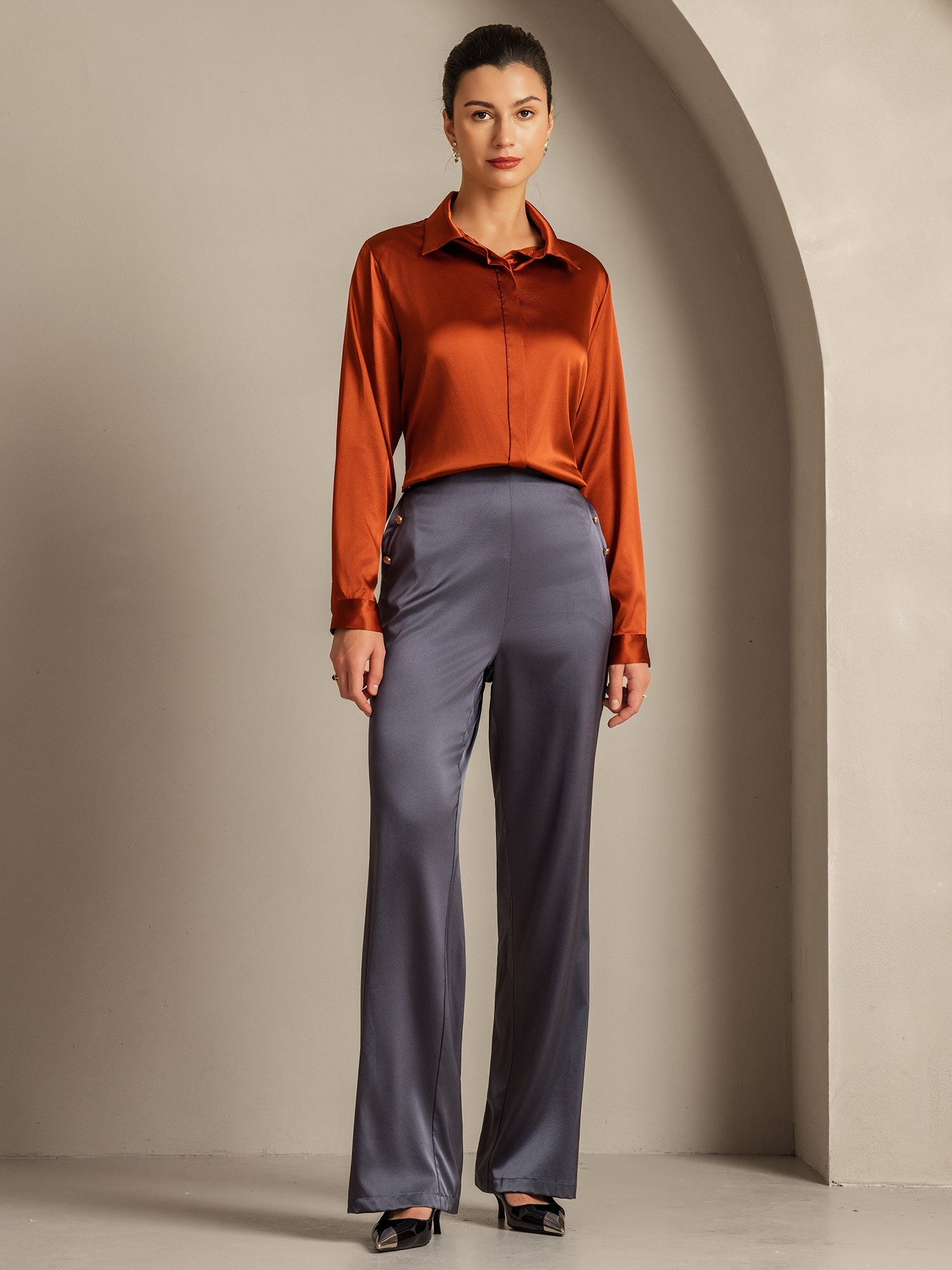 [Karamel] SilkSilky-DK 19Momme Silke Womens Shirt 008