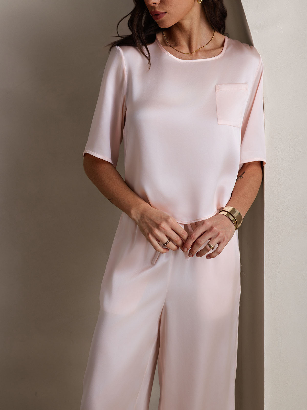 [Lyserød] SilkSilky-DK Womens Pajamas 007