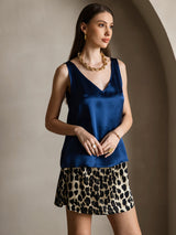 [Mørkeblå] SilkSilky-DK Sleeveless V Neck Camisole Top 006