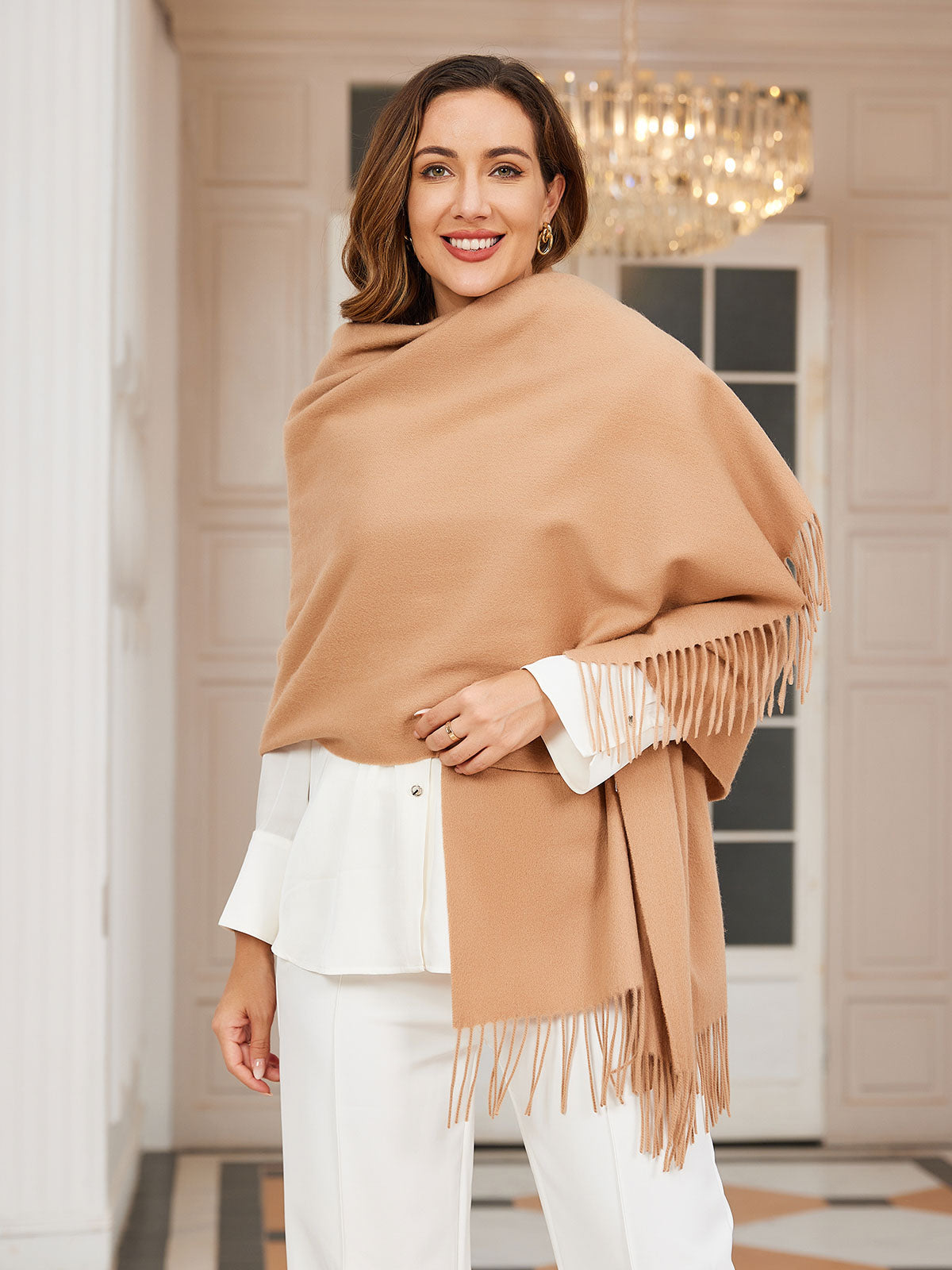 [Tan] SilkSilky-DK Uld Halstørklæde 003